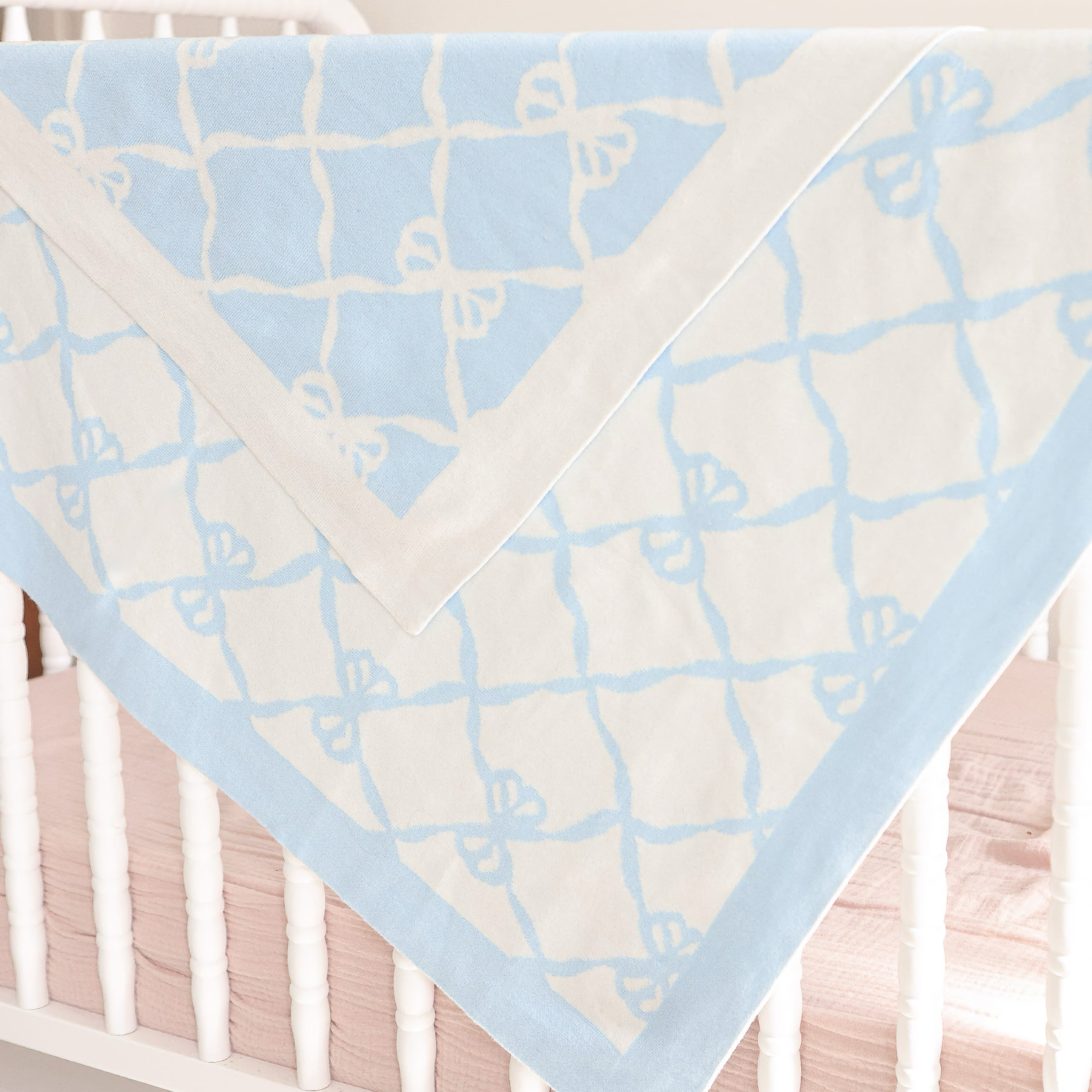 Alashan Ellis Bow Knit Baby Blanket - Dream Blue