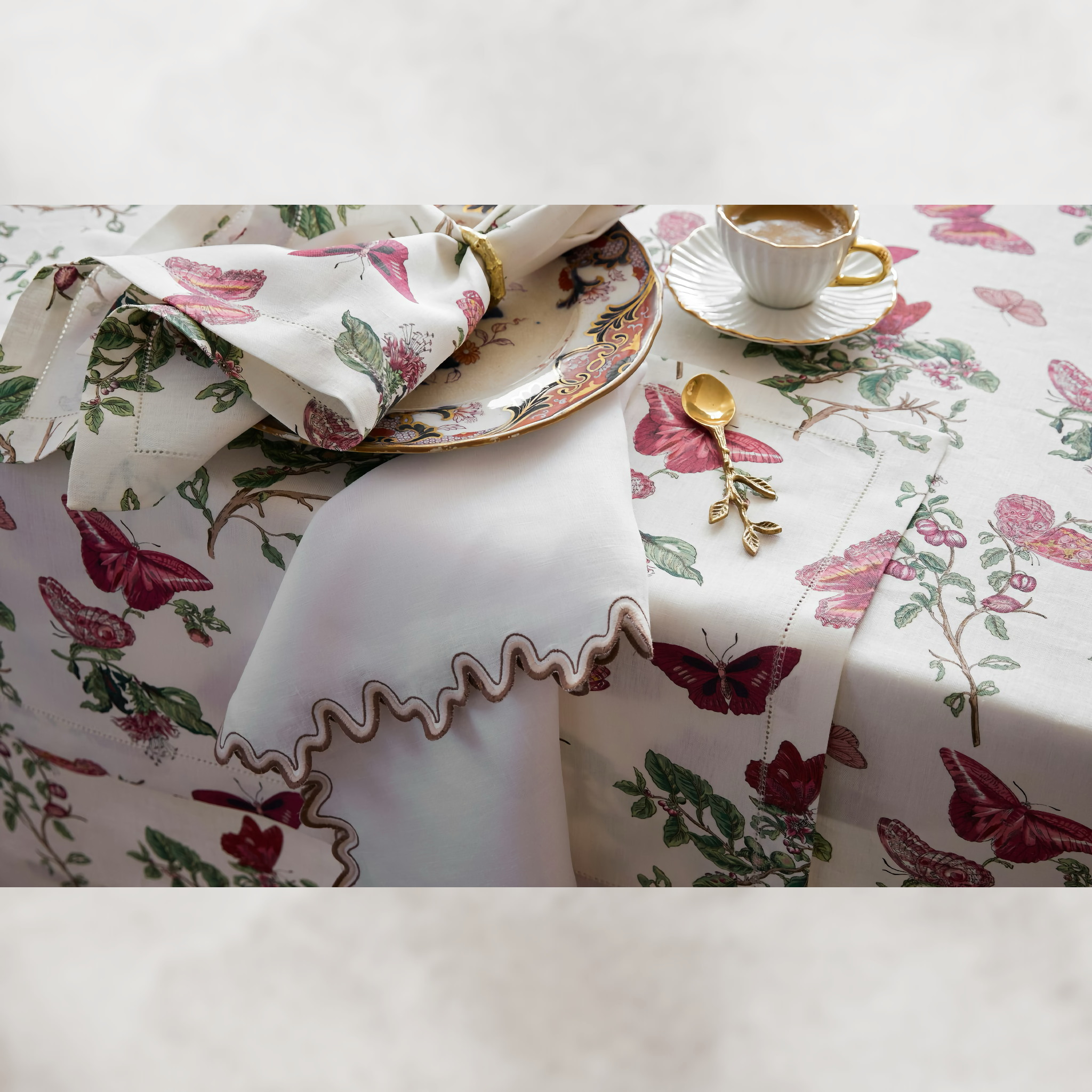 Matouk Schumacher Baudin Butterfly Table Linens - Ruby