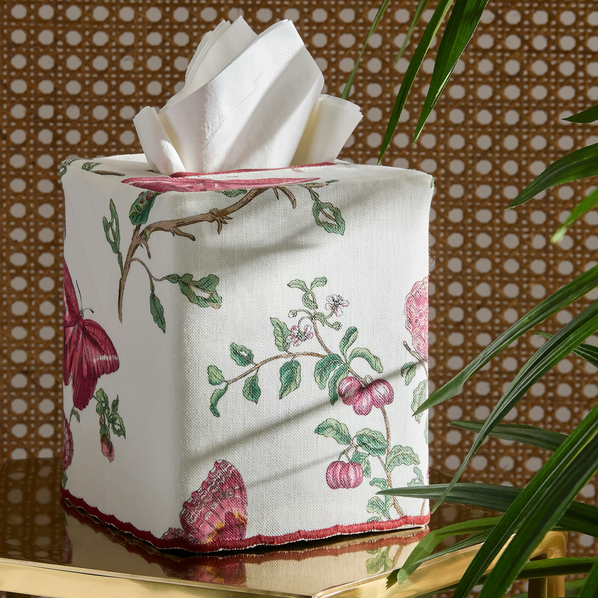 Matouk Schumacher Baudin Butterfly Tissue Box Cover - Ruby