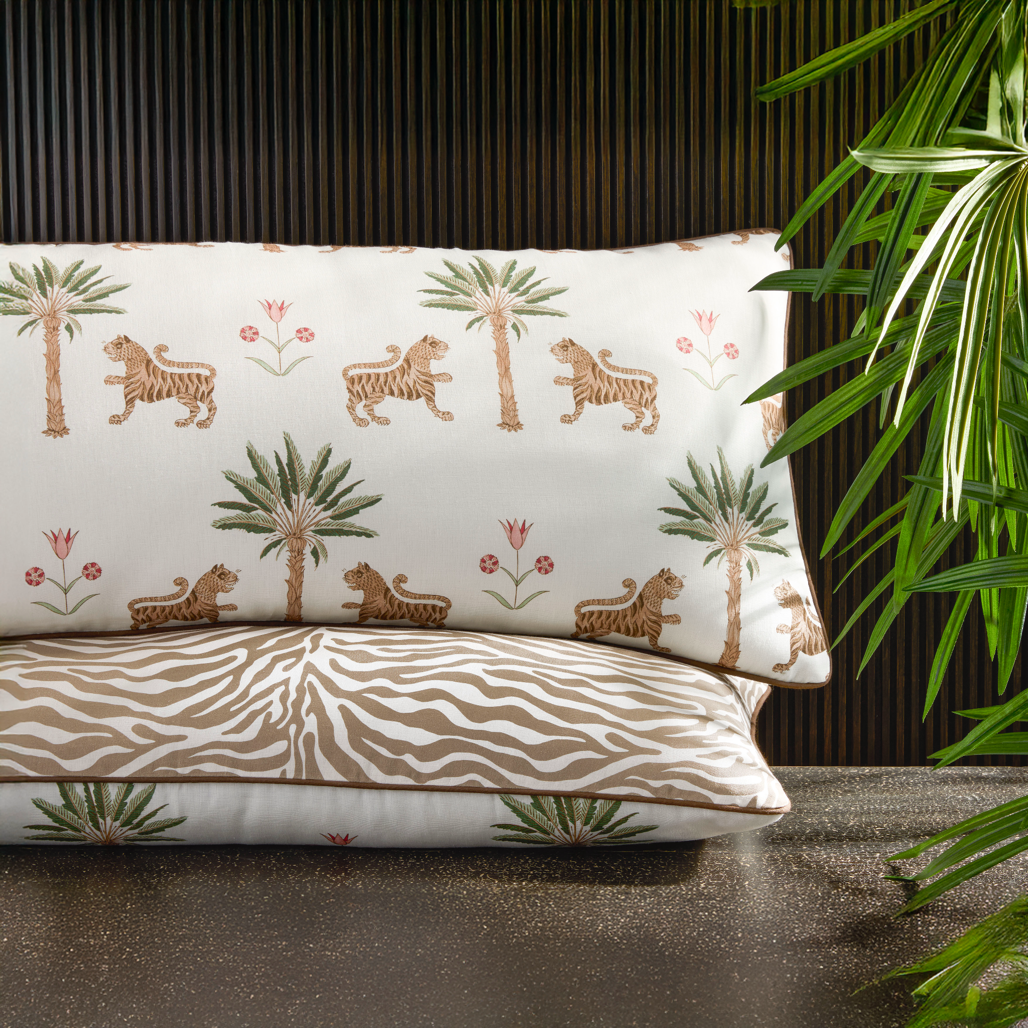 Matouk Schumacher Reversible Pillow Collection - Tiger Palm/Regine Coconut