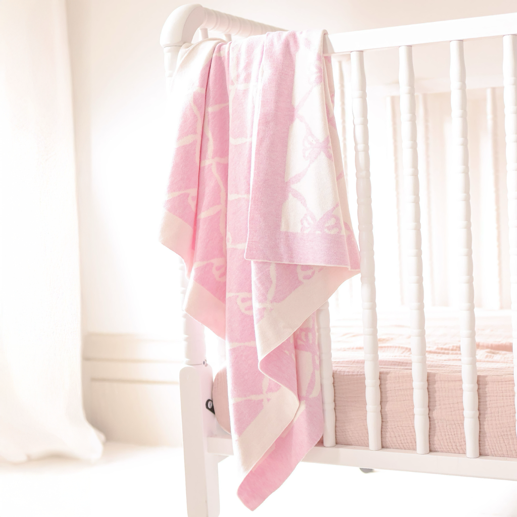 Alashan Ellis Bow Knit Baby Blanket - Bermuda Pink