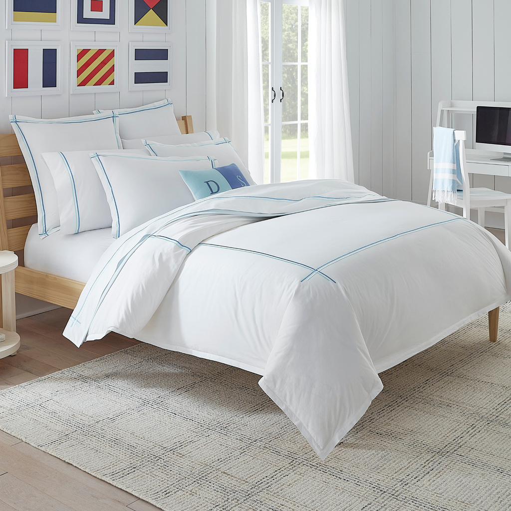 Sferra Tratto Twin XL Bedding - White/Clearwater