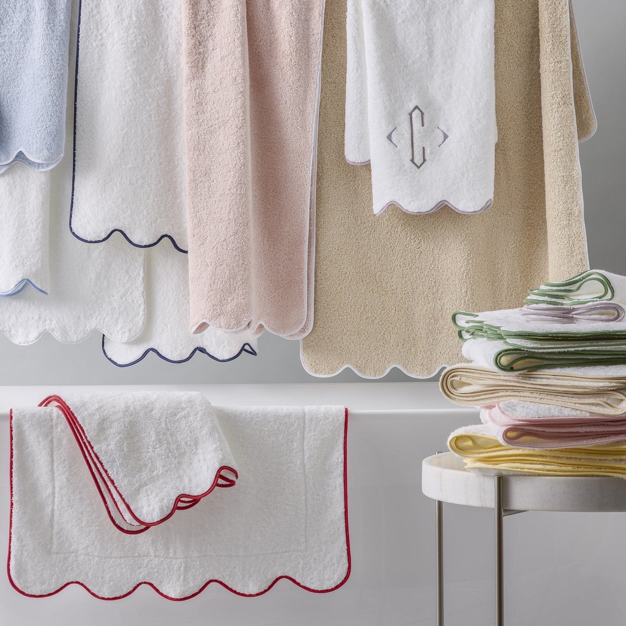 Matouk Cairo Scallop Bath Towels and Mats - Sand