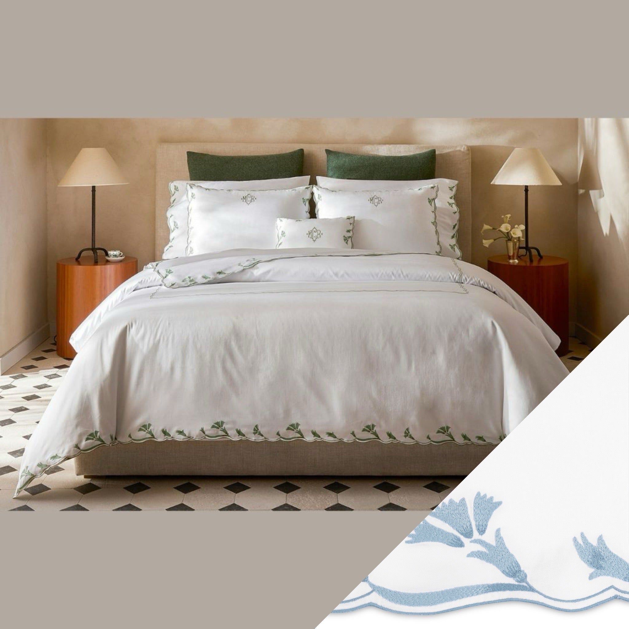 Matouk Marcella Bedding Collection - Hazy Blue