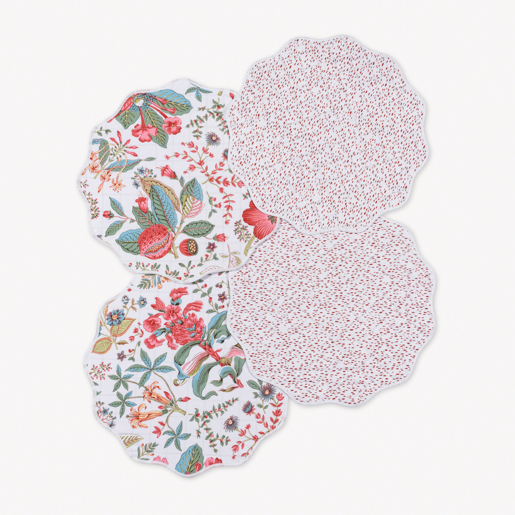 Matouk Reversible Placemat Collection - Pomegranate Pink Coral/Celine Redberry