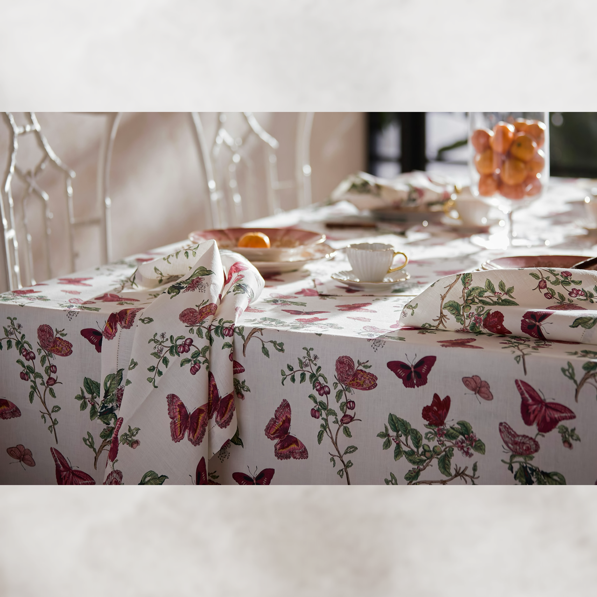 Matouk Schumacher Baudin Butterfly Table Linens - Ruby