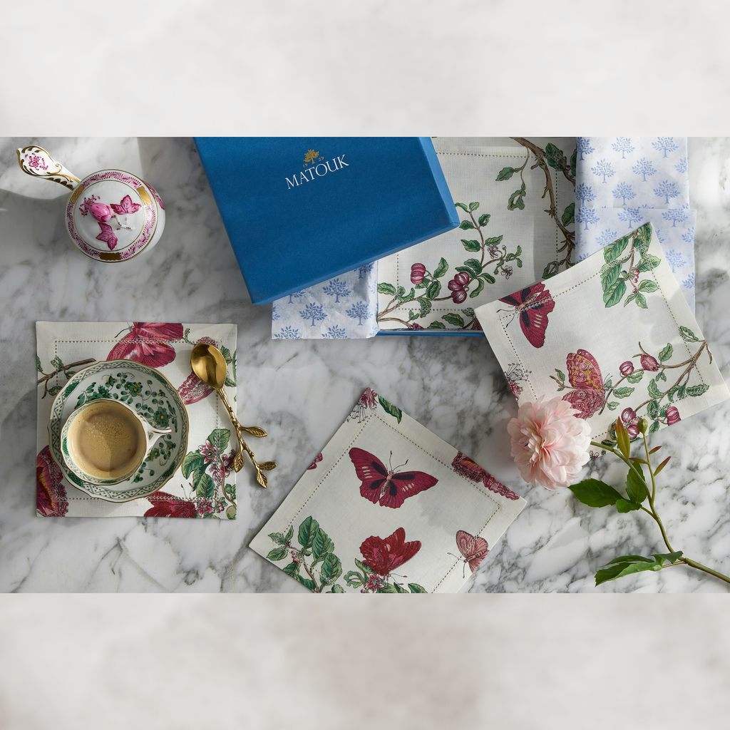 Matouk Schumacher Baudin Butterfly Table Linens - Ruby