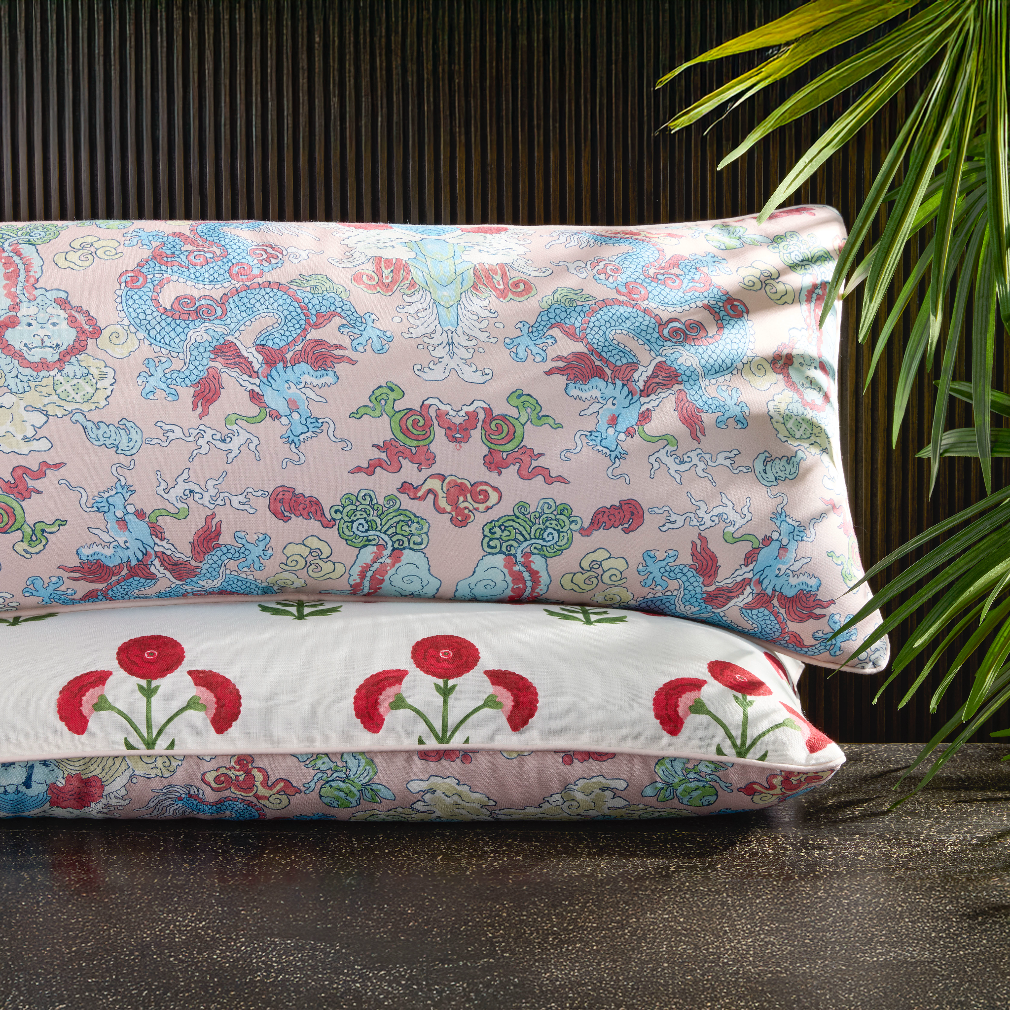 Matouk Schumacher Reversible Pillow Collection - Gisele Scarlet/Magic Mountain Paradise