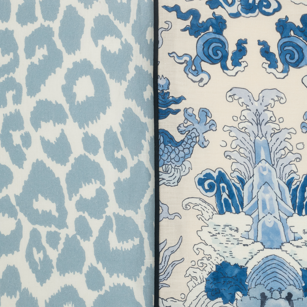 Matouk Schumacher Reversible Pillow Collection - Magic Mountain Porcelain Blue/Iconic Leopard Sky