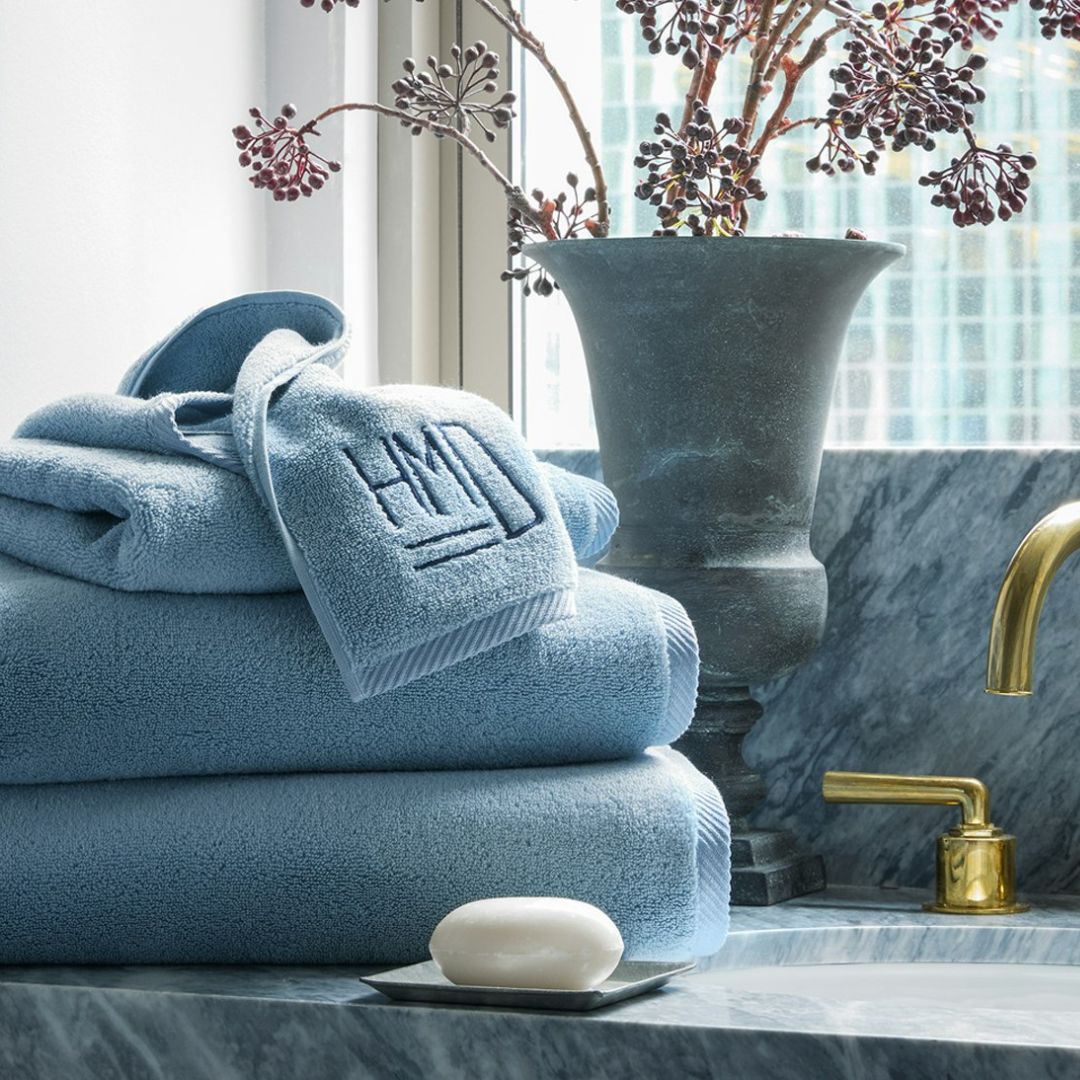 Matouk Milagro Bath Towels and Mats - Hazy Blue