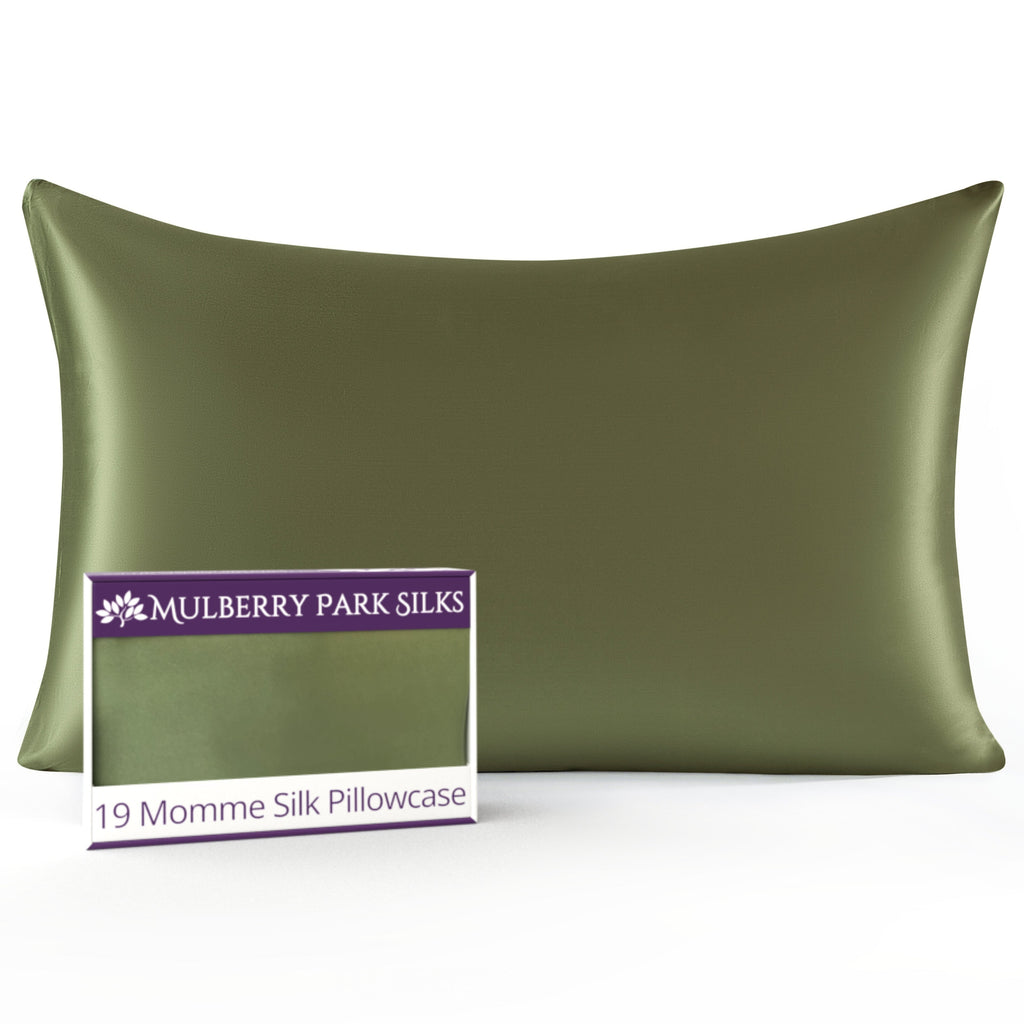 Mulberry Park Silks Luxury 19 Momme Pure Silk Pillowcase with Zipper - Olive