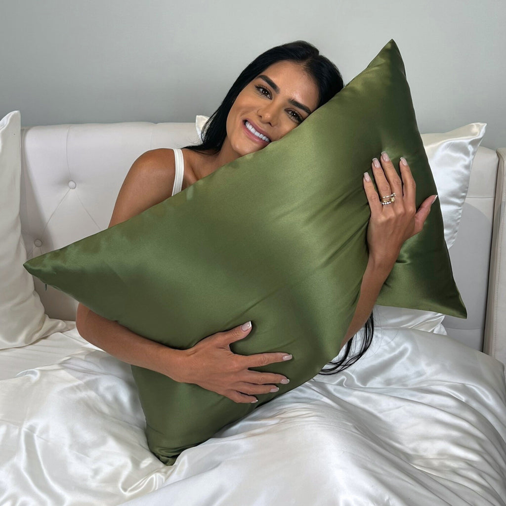 Mulberry Park Silks Luxury 19 Momme Pure Silk Pillowcase with Zipper - Olive