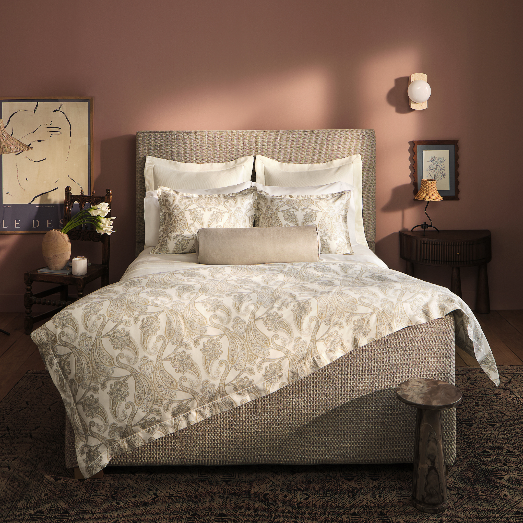 Peacock Alley Paisley Duvet Cover and Shams - Pearl