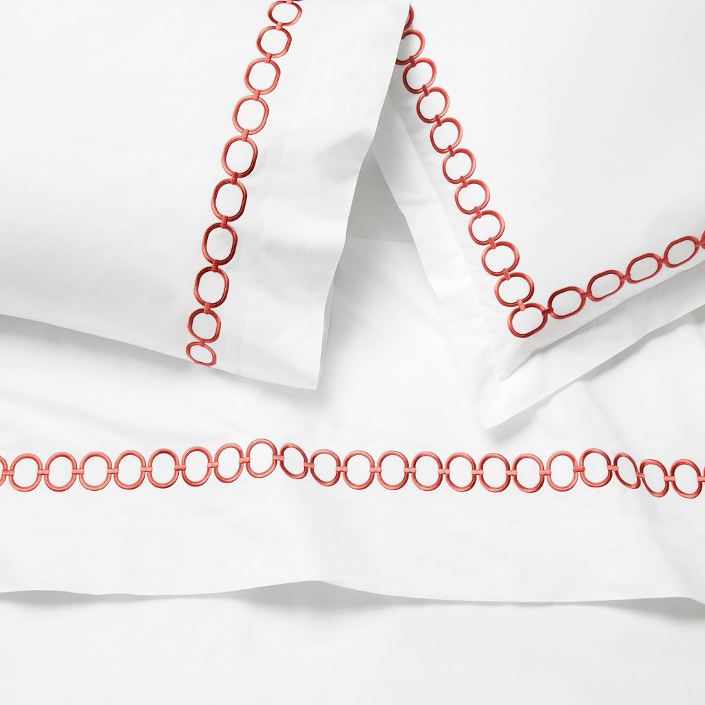 Sferra Catena Bedding - White/Persimmon