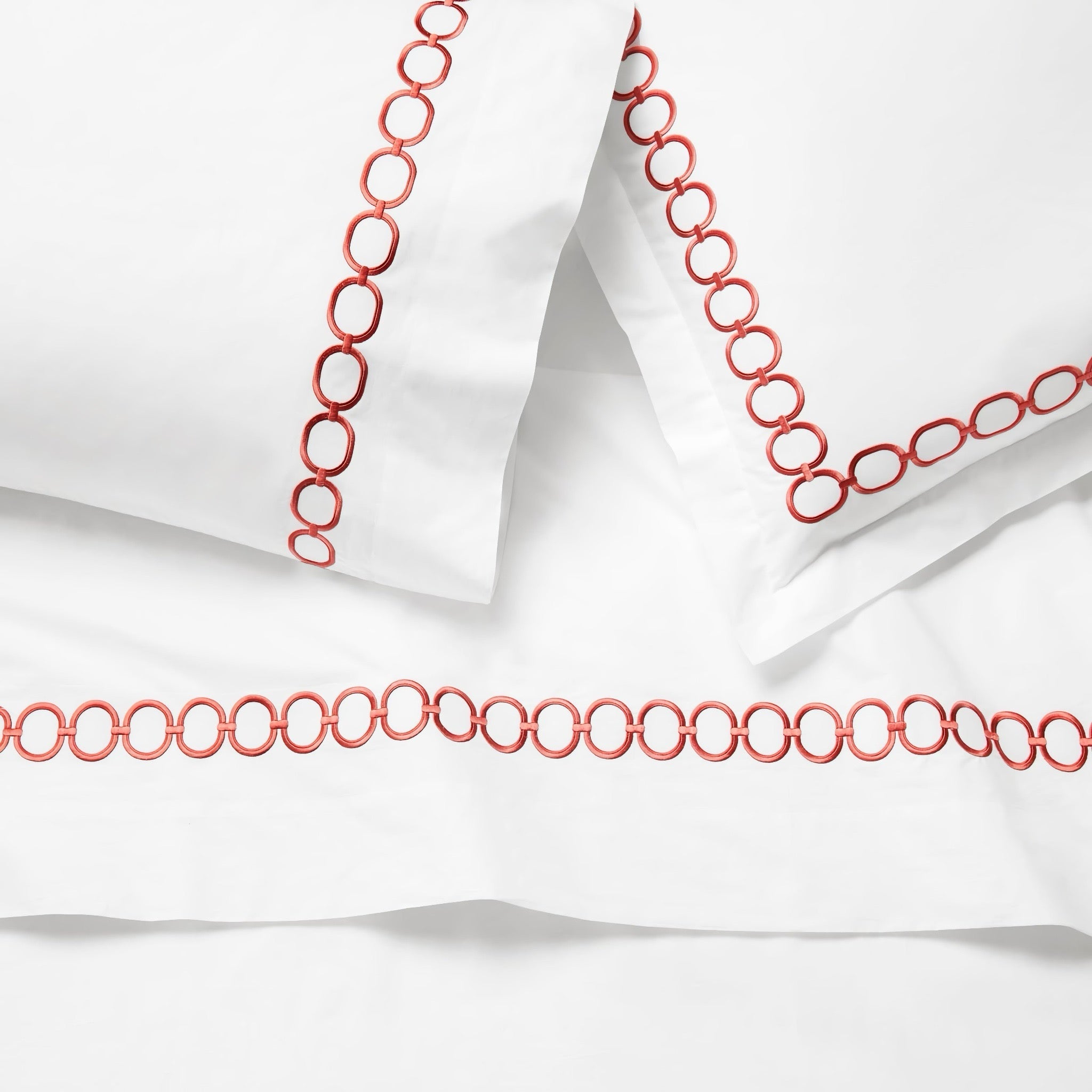 Sferra Catena Bedding - White/Persimmon