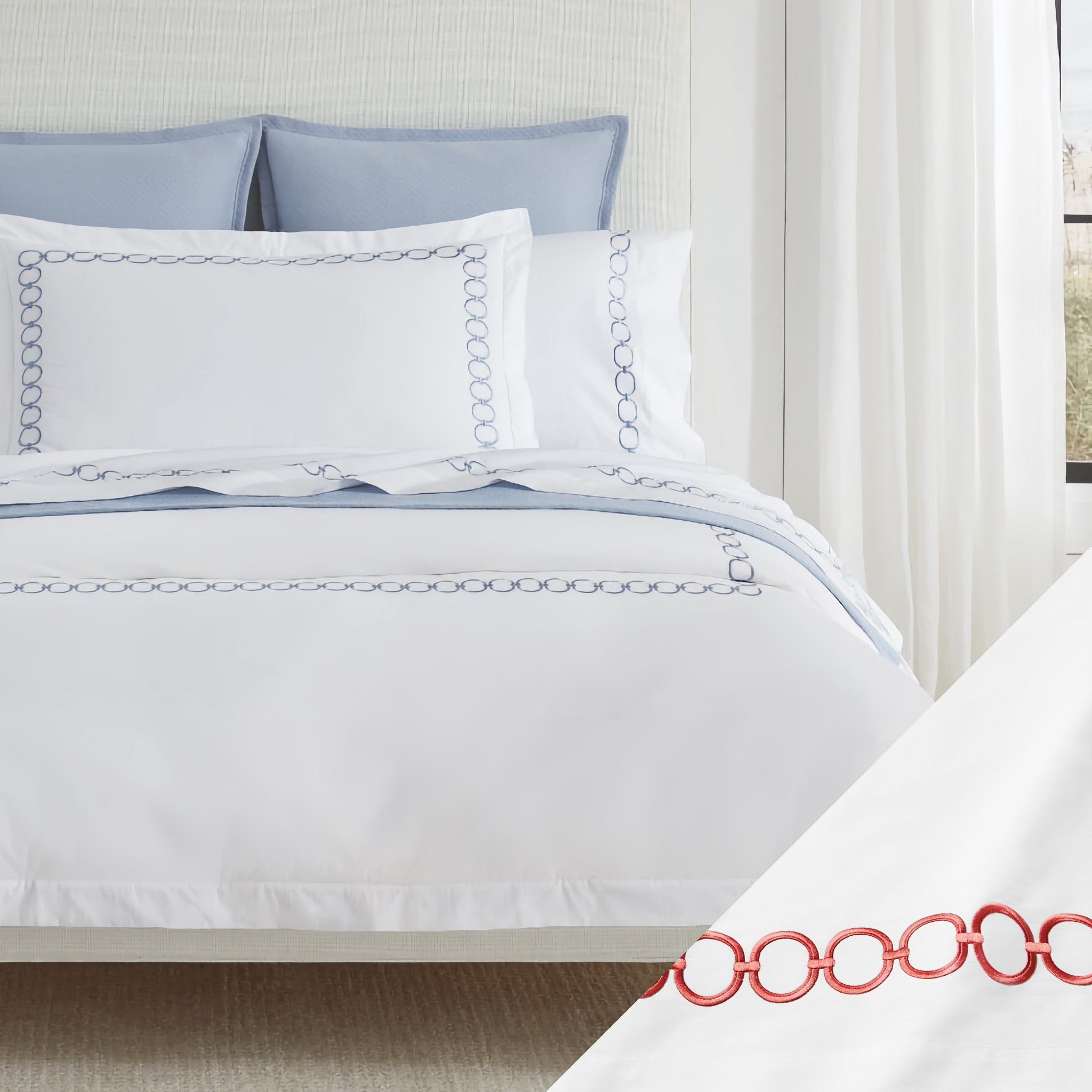 Sferra Catena Bedding - White/Persimmon