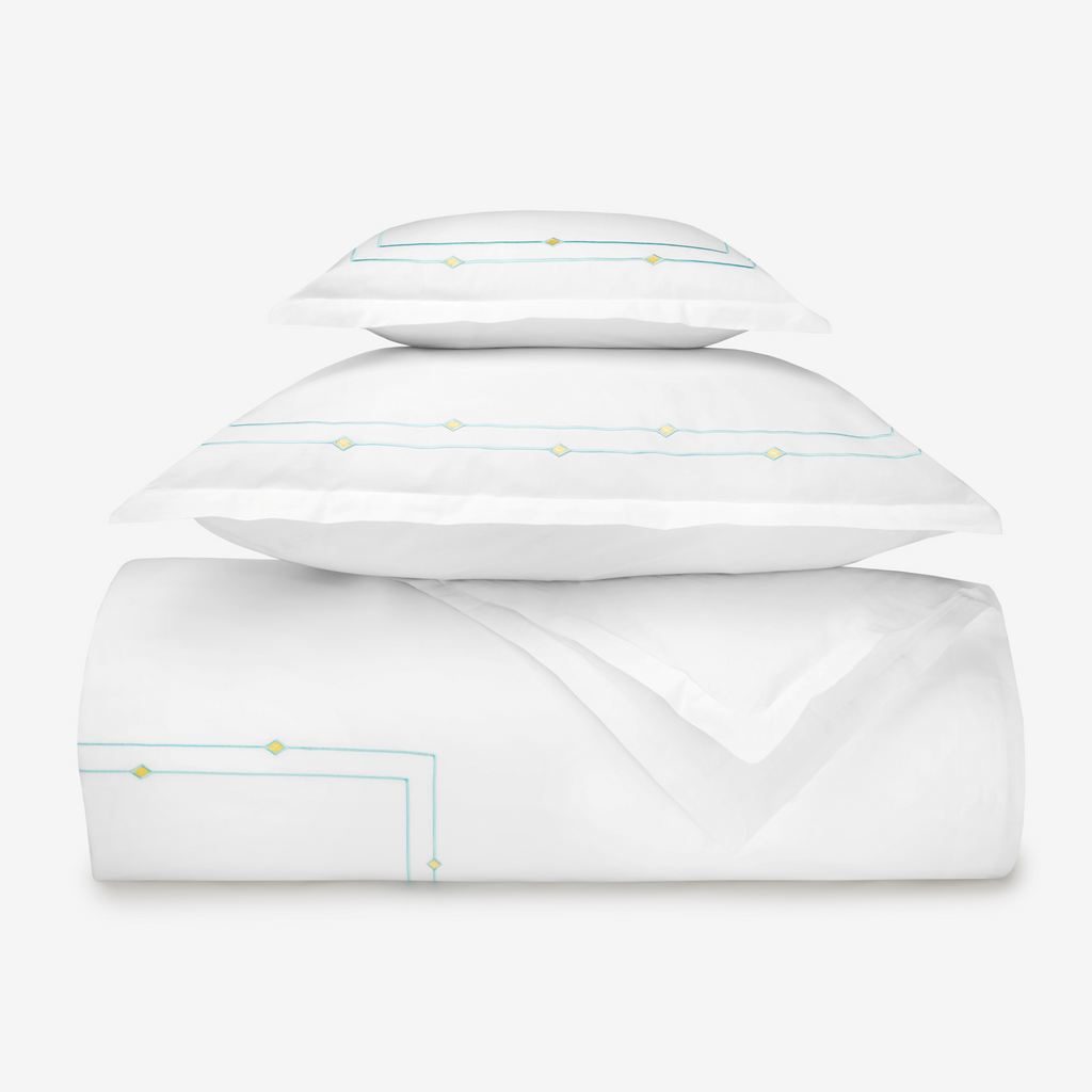 Sferra Diamantini Twin XL Bedding - White/Aqua
