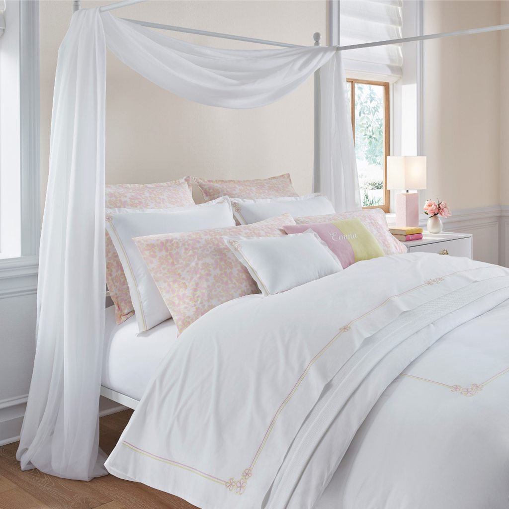 Sferra Fiorina Twin XL Bedding - White/Carnation