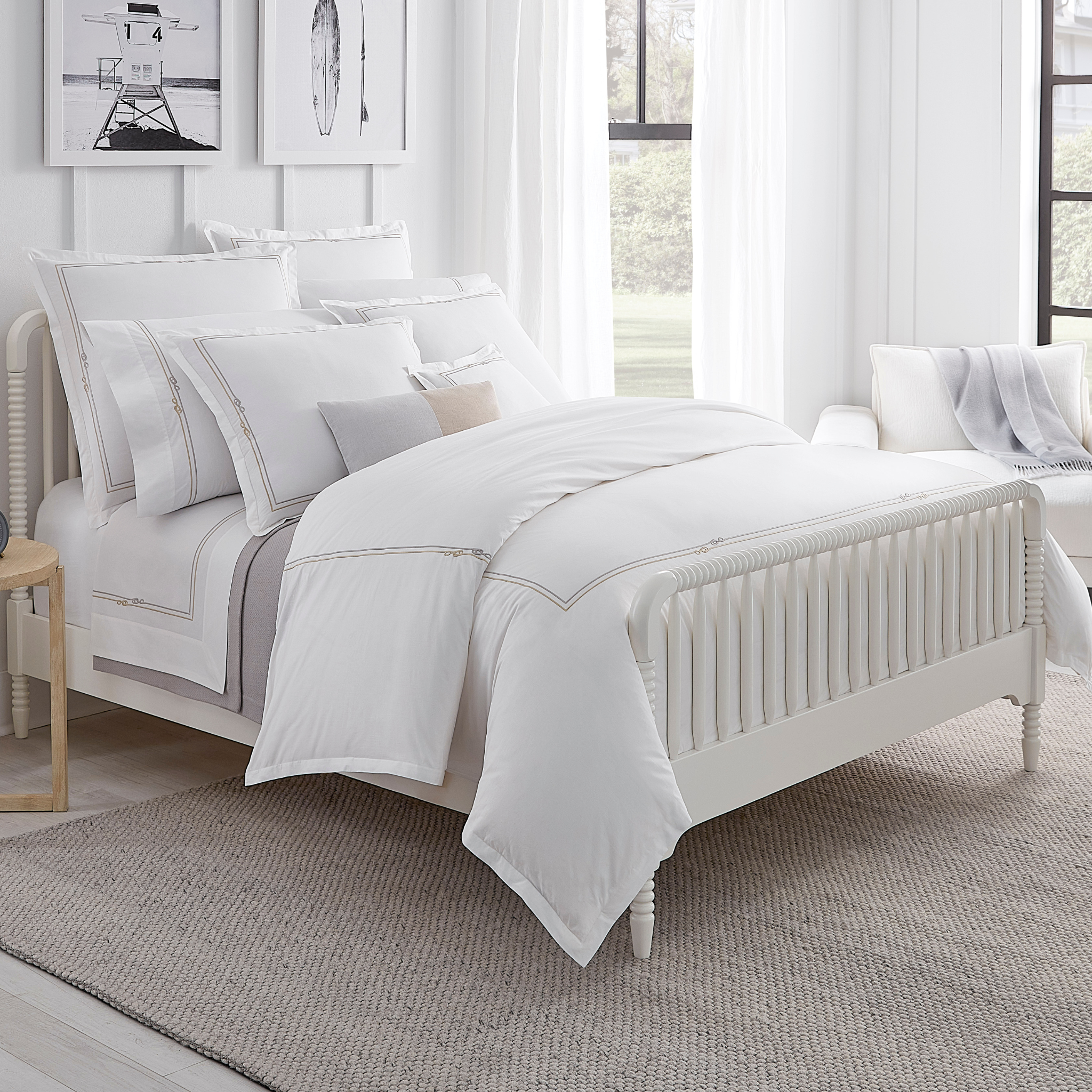 Sferra Squillo Twin XL Bedding - White/Platinum