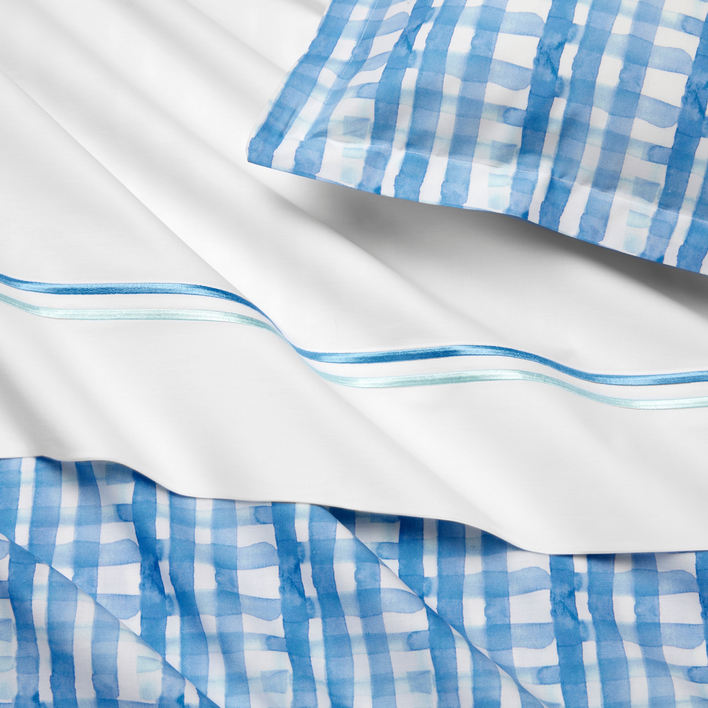 Sferra Tratto Twin XL Bedding - White/Clearwater
