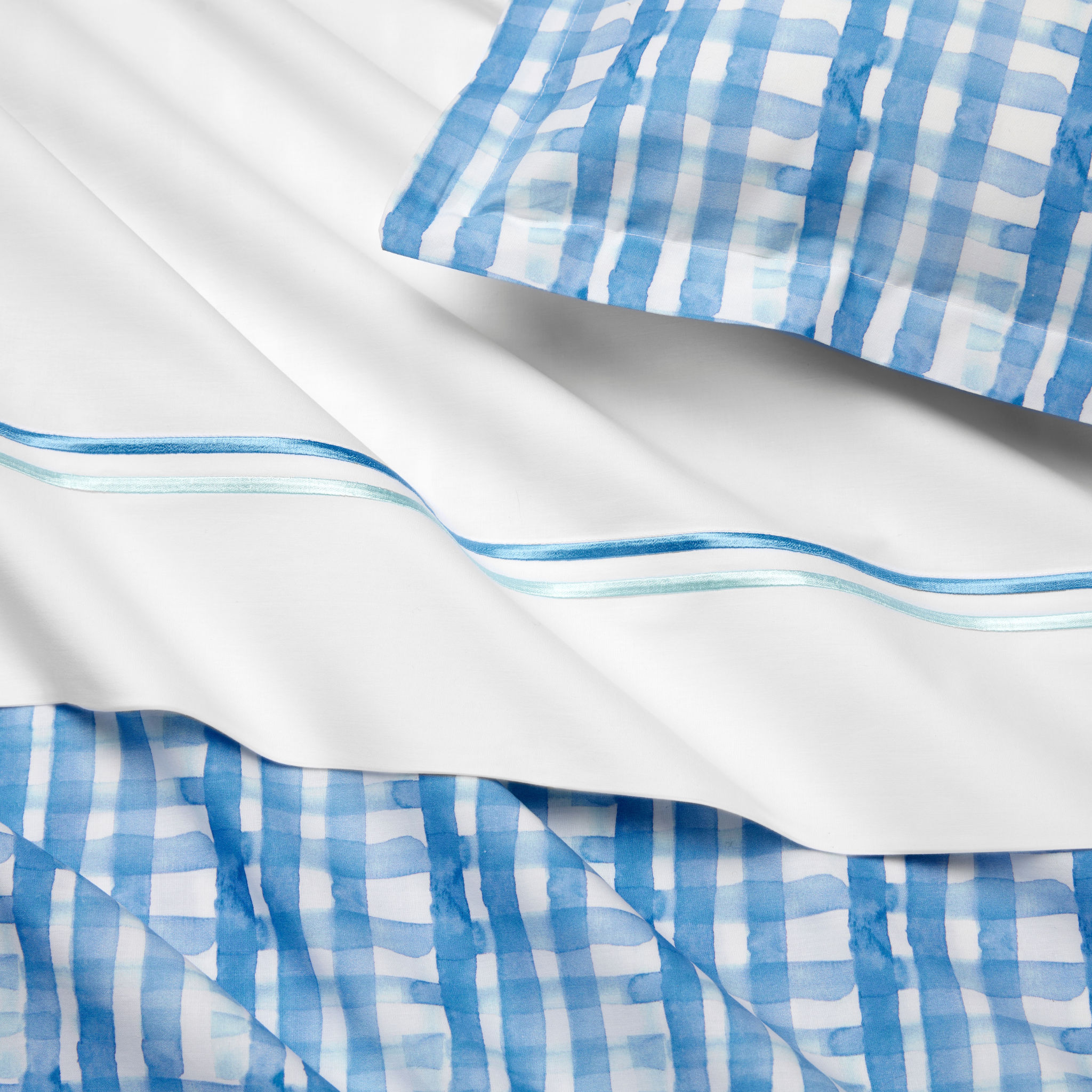 Sferra Tratto Twin XL Bedding - White/Clearwater