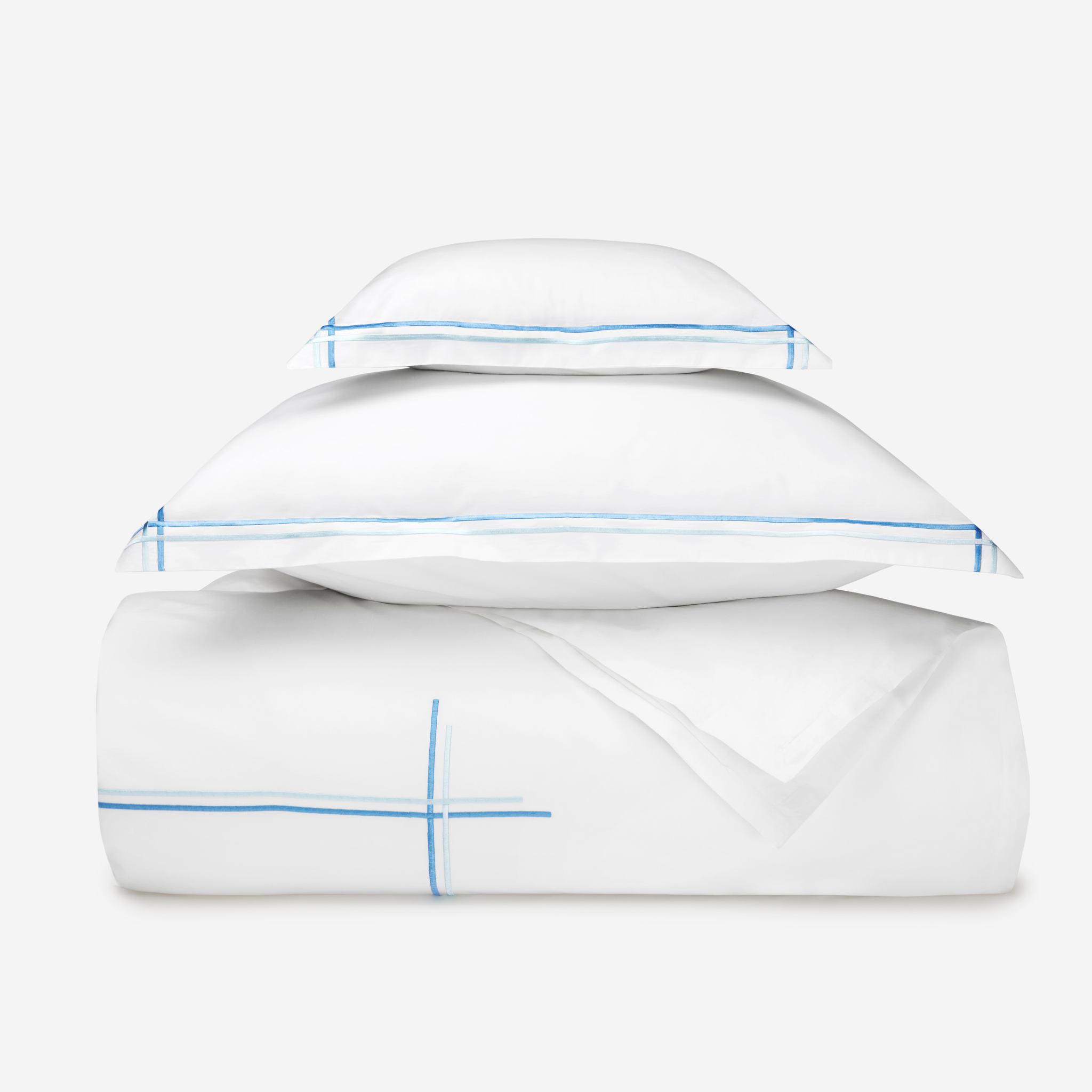 Sferra Tratto Twin XL Bedding - White/Clearwater