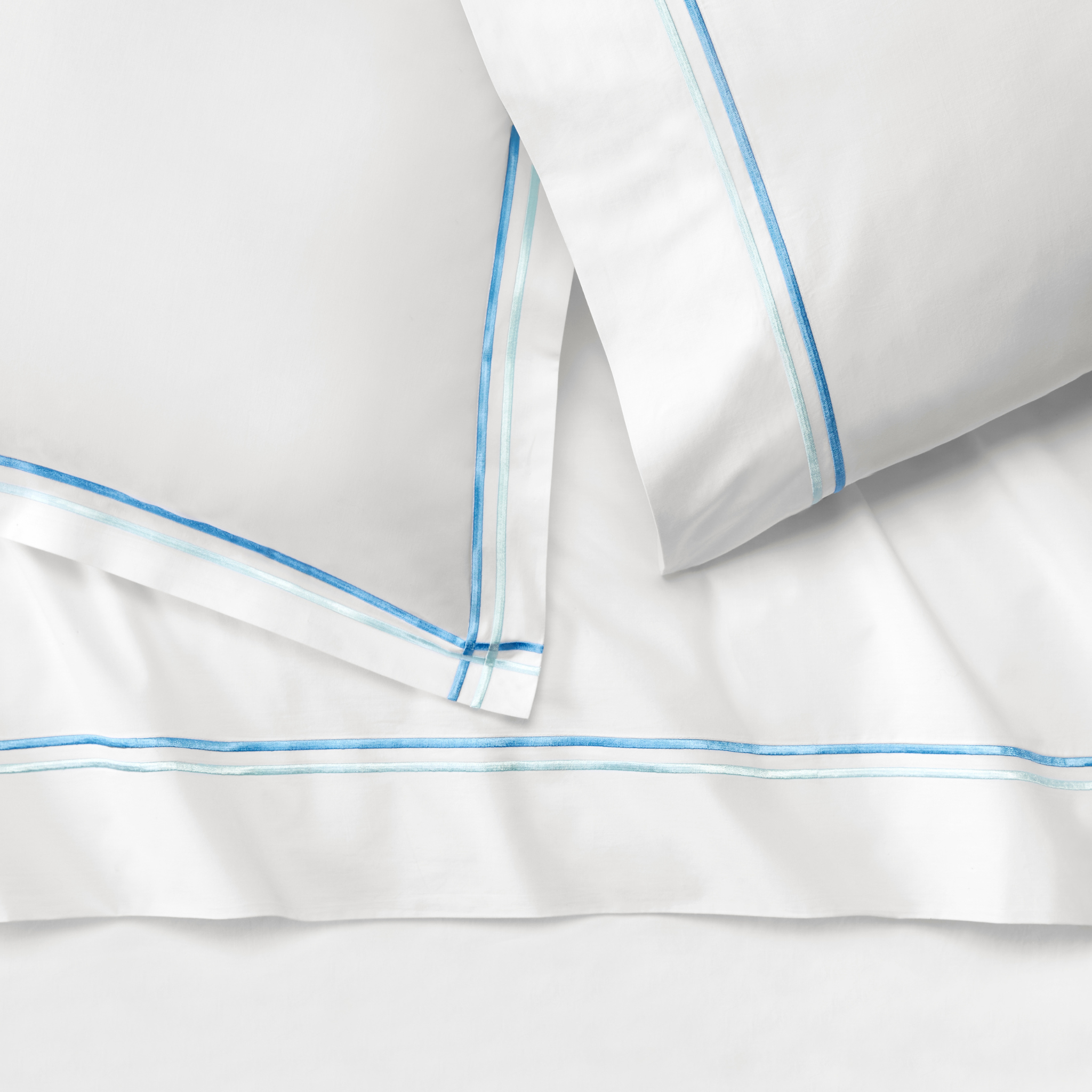 Sferra Tratto Twin XL Bedding - White/Clearwater