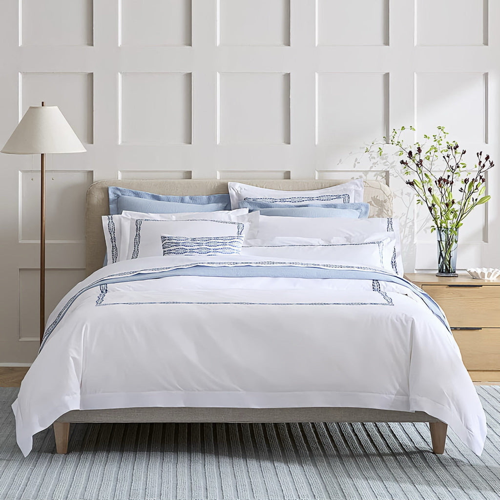 Sferra X Scalamandre Cobblestones Embroidered Bedding - White/Sea