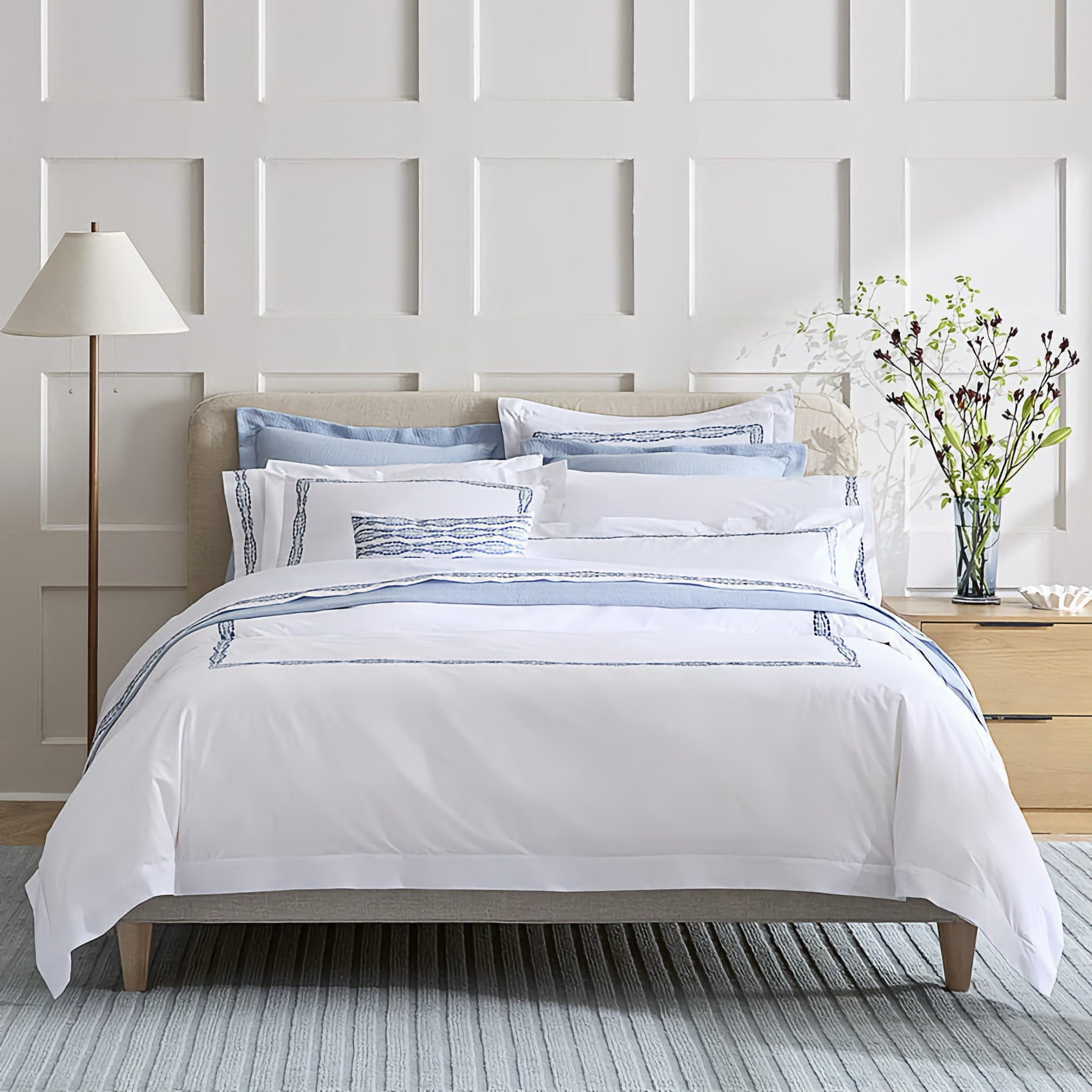 Sferra X Scalamandre Cobblestones Embroidered Bedding - White/Sea