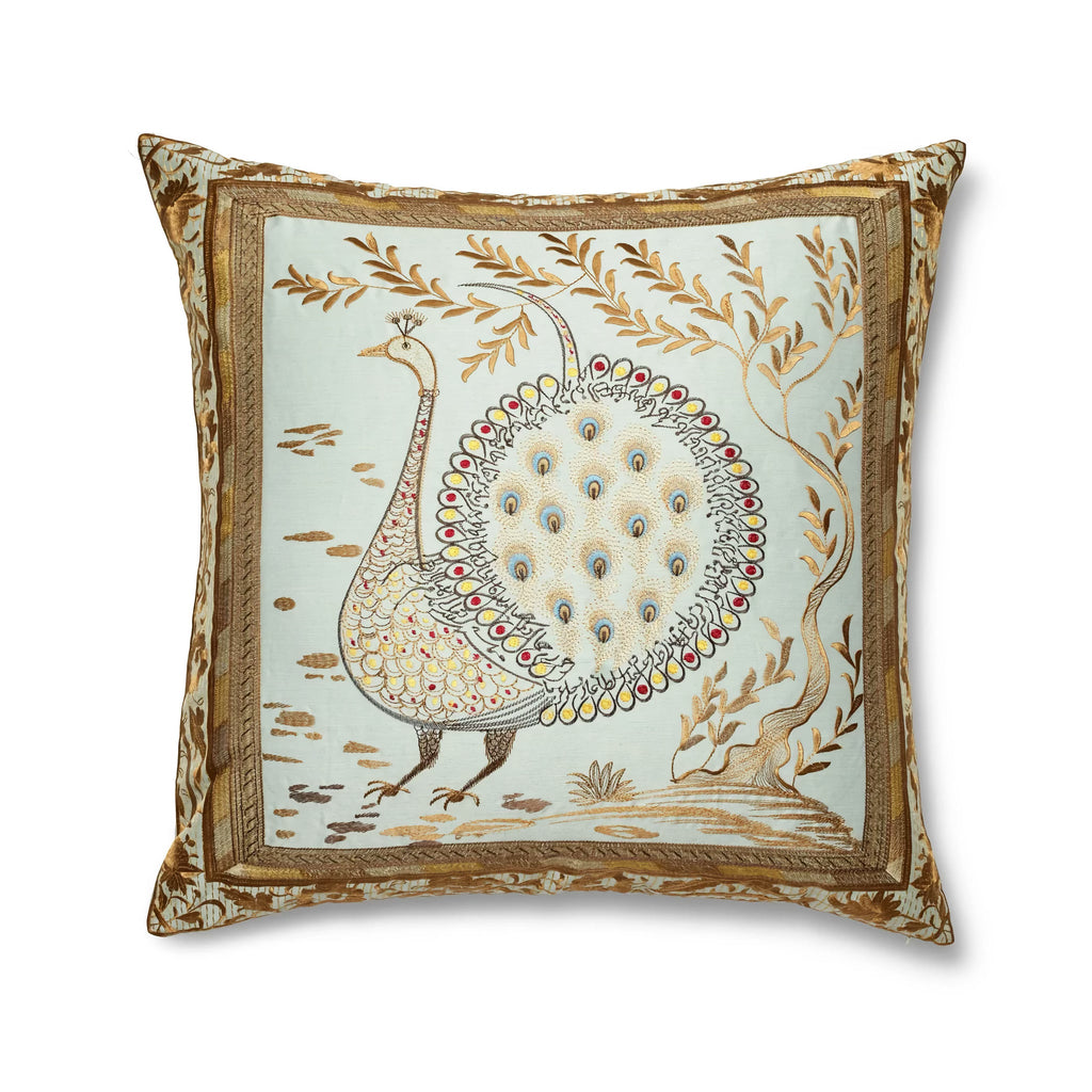 The Met x Ann Gish Divani Peacock Decorative Pillow - Aqua/Gold