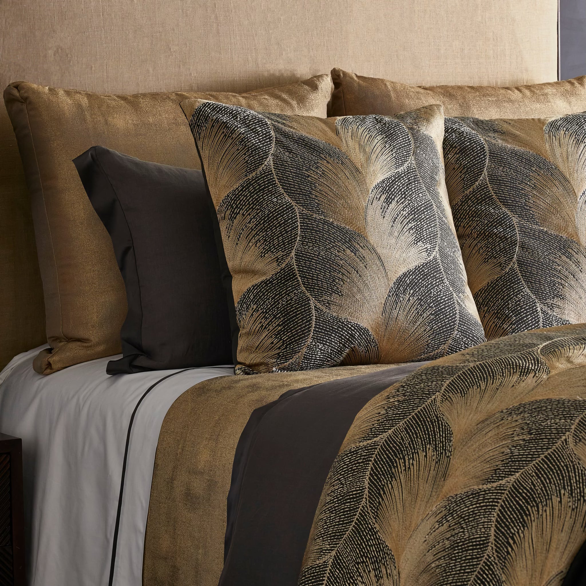 The Met x Ann Gish Fan Duvet Cover and Decorative Pillow - Umber/Gold