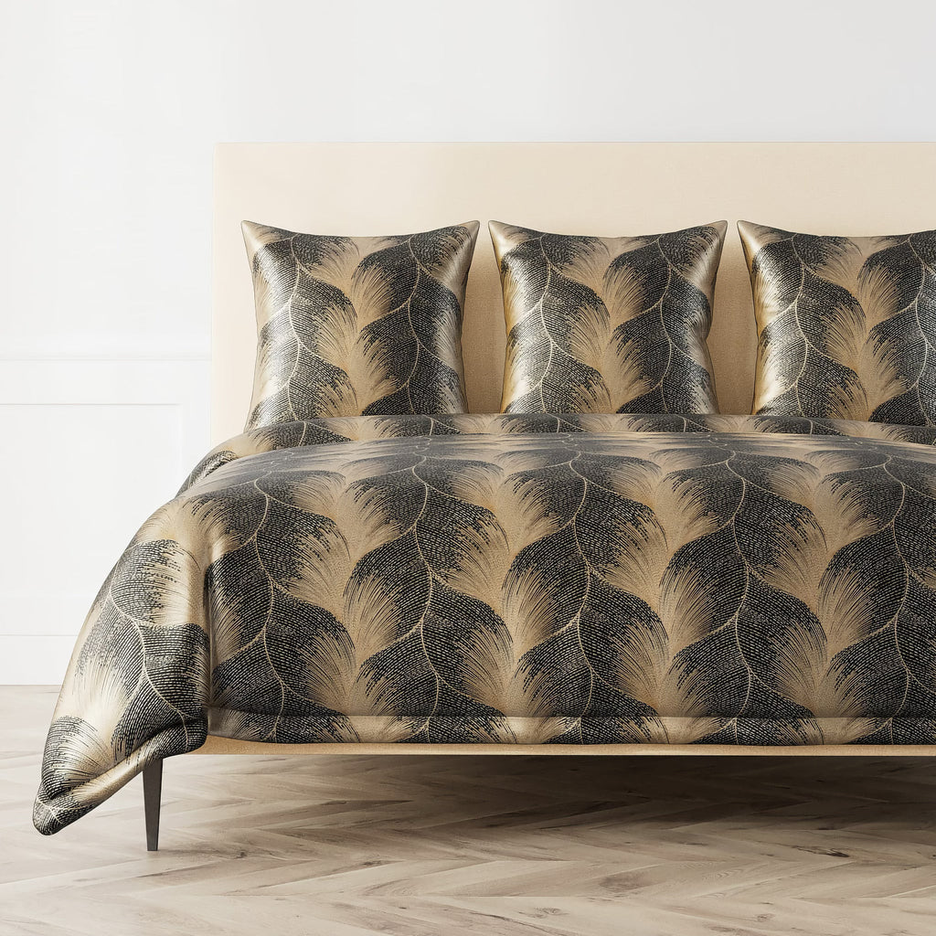 The Met x Ann Gish Fan Duvet Cover and Decorative Pillow - Umber/Gold