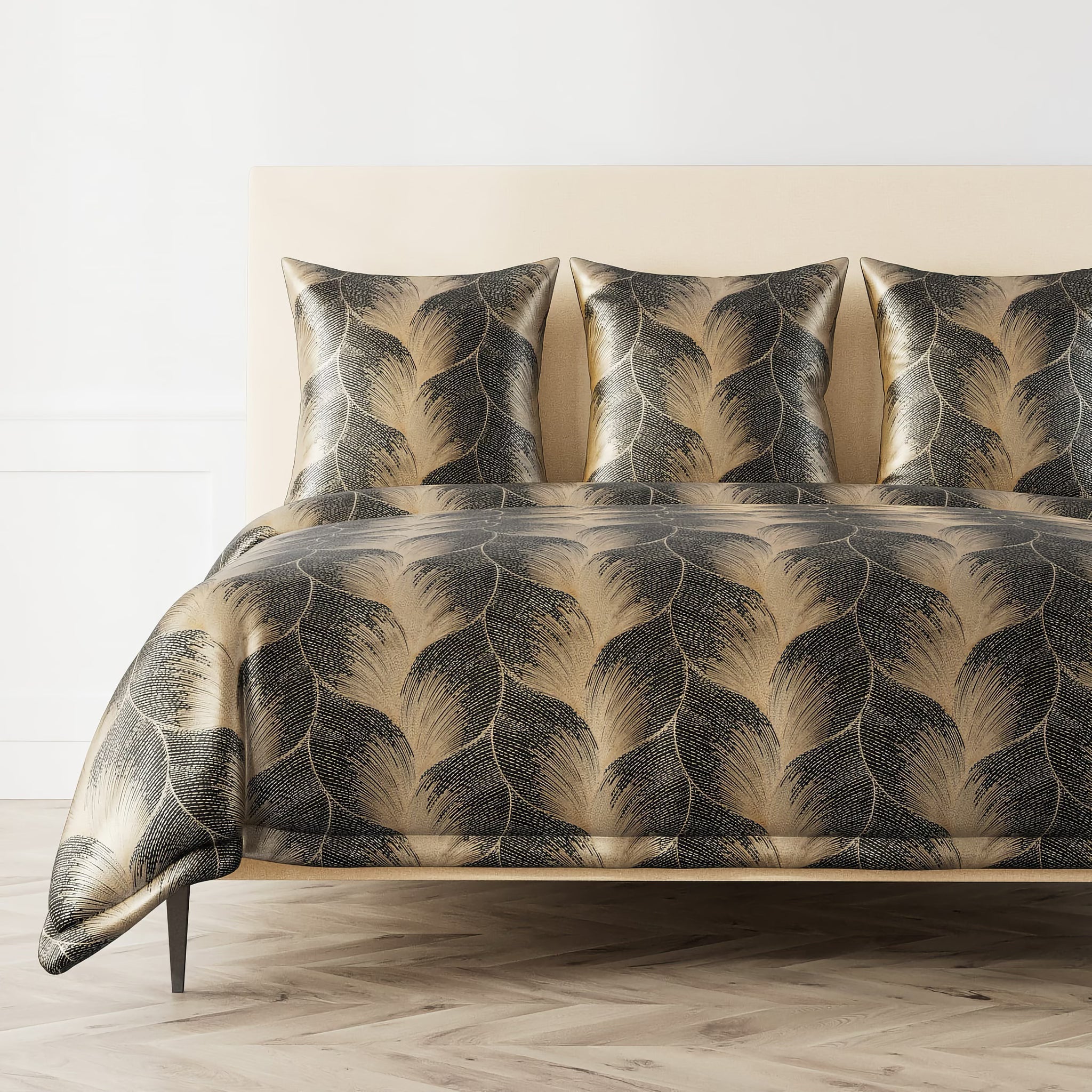 The Met x Ann Gish Fan Duvet Cover and Decorative Pillow - Umber/Gold