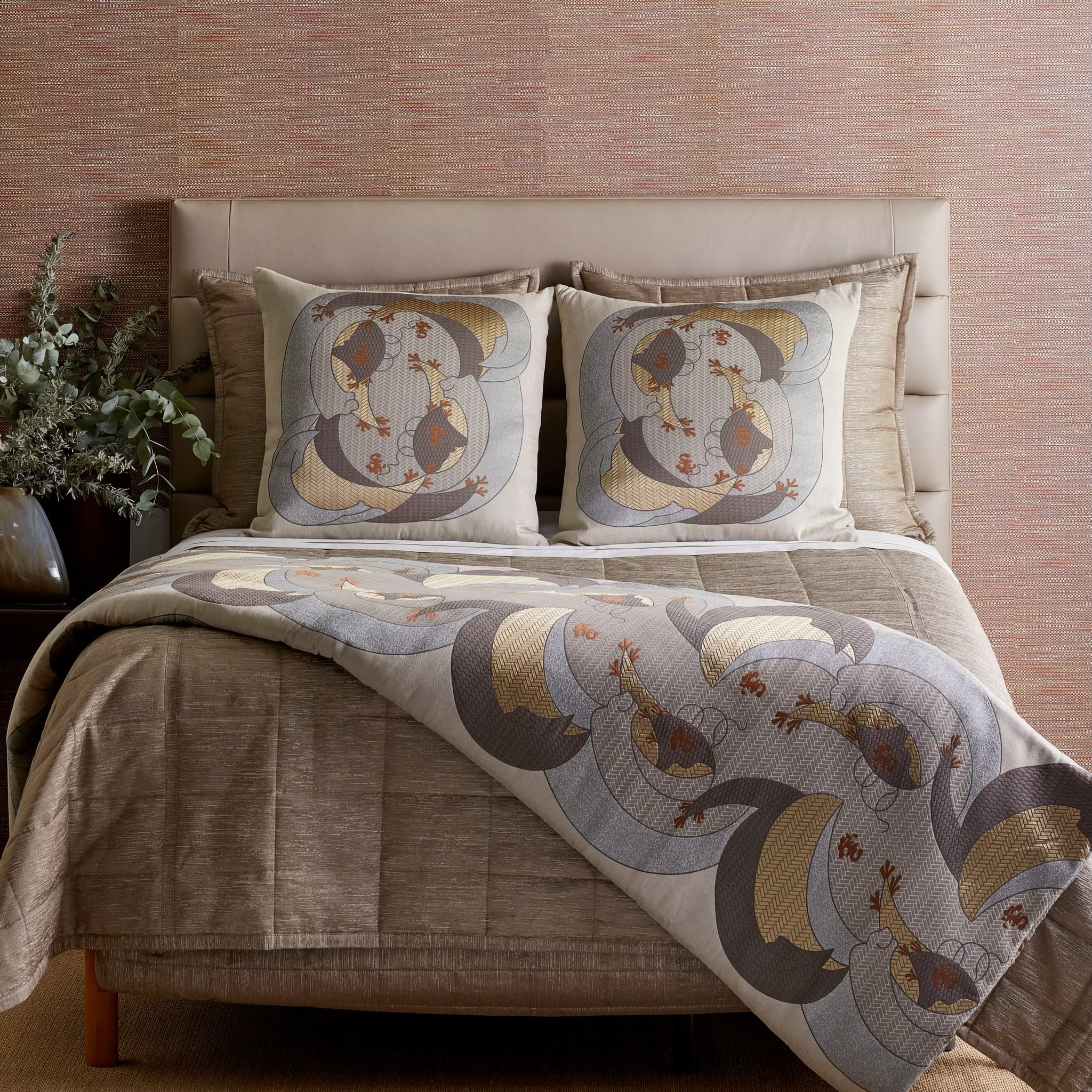 The Met x Ann Gish Kosode Throw and Decorative Pillow - Blue/Gold