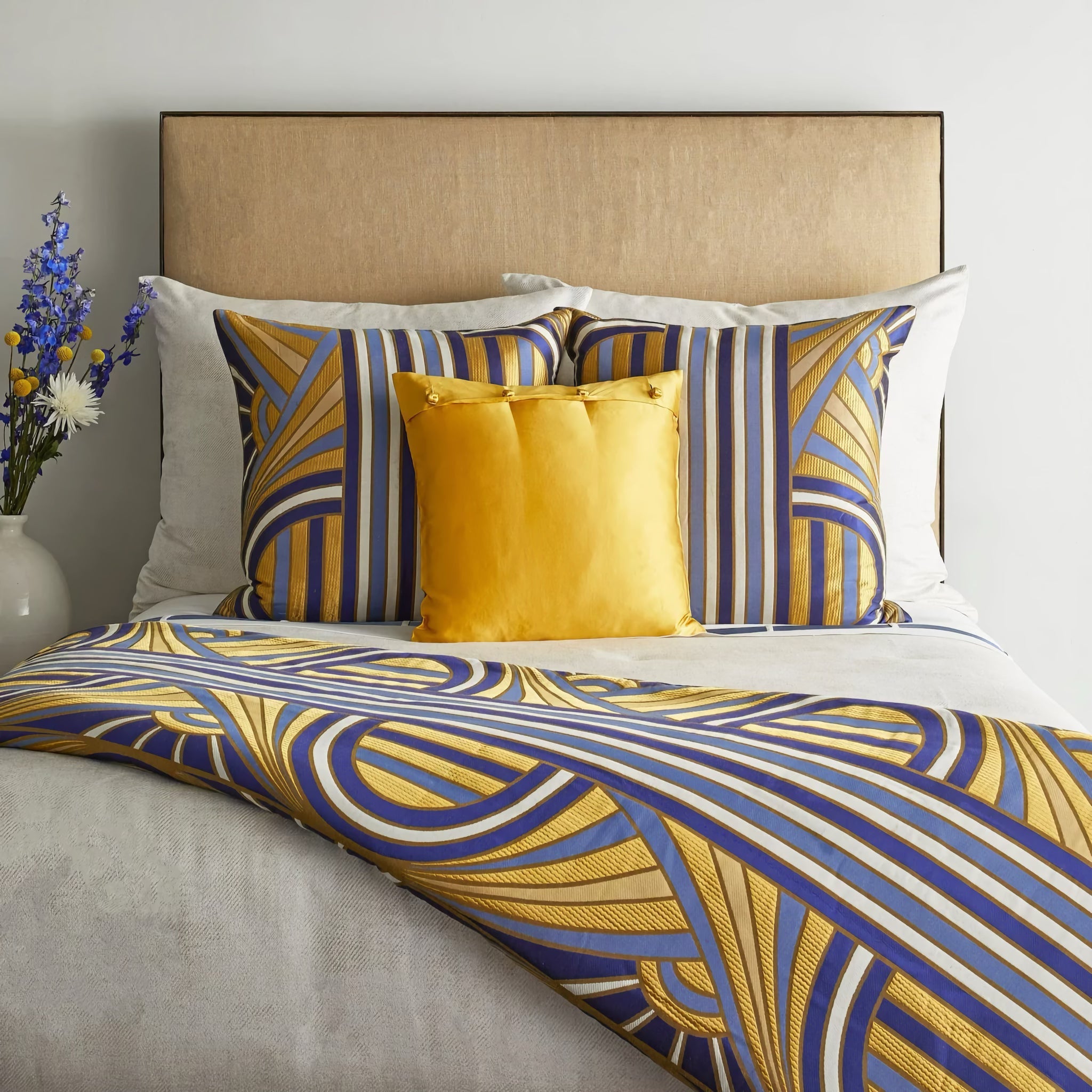 The Met x Ann Gish Lever du Soleil Throw and Decorative Pillow - Blues